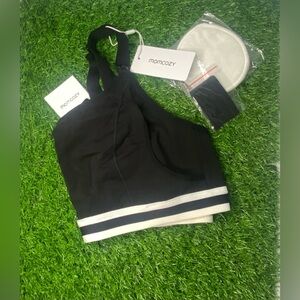 Momcozy Hands Free Pumping Bra XL Black Nursing Bra w/ Extender & Pads NWT